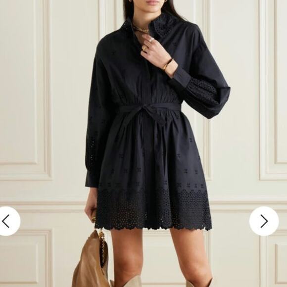 Ulla Johnson Dresses & Skirts - Ulla Johnson Gemma Broderie Anglaise Eyelet Cotton Poplin Shirt Dress Black 8/10